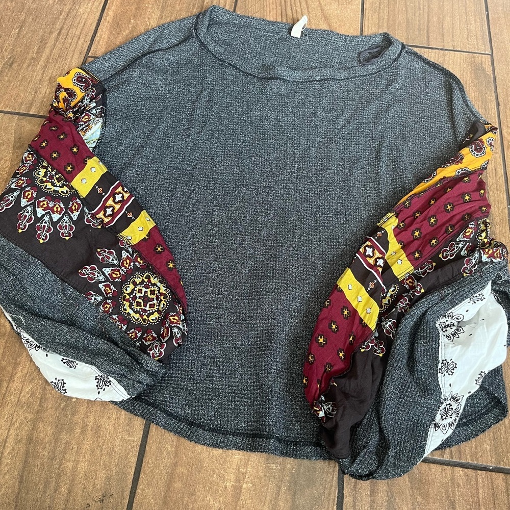 Free People We The Free Blossom Thermal Patchwork Balloon Sleeve Top - S - Picture 2 of 4